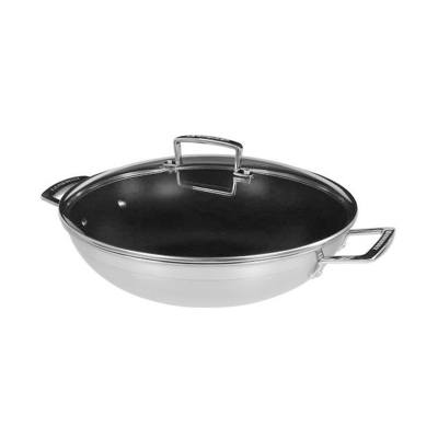 Le Creuset - RVS wok met anti-aanbaklaag en glazen deksel 30cm 4,8l