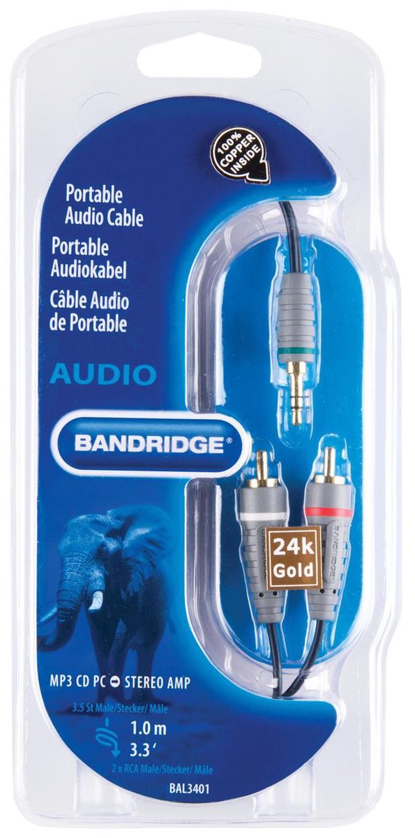 Bandridge - AUDIO CABLE 3.5 TO RCA - 1M