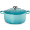 LE CREUSET -RONDE BRAAD-/STOOFPAN 24CM CARIBBEAN RS KNOP