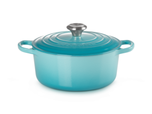 LE CREUSET -RONDE BRAAD-/STOOFPAN 24CM CARIBBEAN RS KNOP