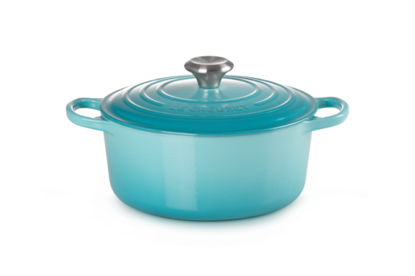 LE CREUSET -RONDE BRAAD-/STOOFPAN 24CM CARIBBEAN RS KNOP