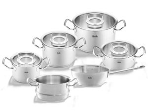 FISSLER - Pannenset met Steelpan, Stoominzet en Glasdeksels, 6-delig