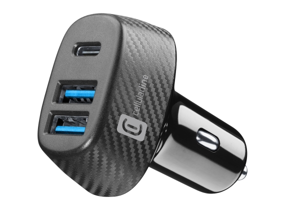 Cellularline - Autolader 3 poorten 44W 2x USB-A 1x USB-C, zwart