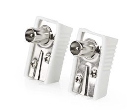 NEDIS - IEC (Coax) Connector Gehoekt | Male | Vernikkeld | 75 Ohm | Schroef | 2 Stuks | Doos NEDIS - IEC (Coax) Connector Gehoekt | Male | Vernikkeld | 75 Ohm | Schroef | 2 Stuks | Doos