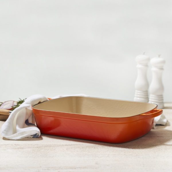 Le Creuset * Gietijzeren rechthoekige braadslede in Oranjerood 37cm 6,6l
