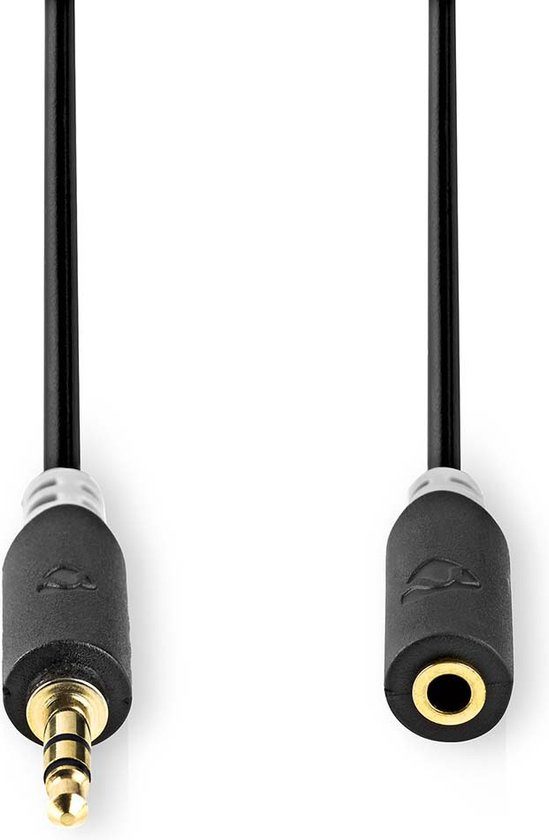 Nedis Stereo-Audiokabel - 3,5 mm Male - 3,5 mm Female - Verguld - 2.00 m - Rond - Antraciet - Doos