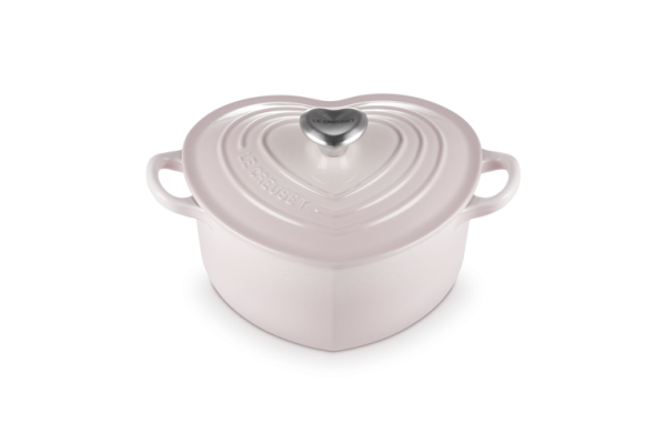 LE CREUSET - Braadpan Hart in Geëmailleerd Gietijzer met RVS Hartjesknop Shell Pink