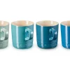 LE CREUSET - Aardewerken Set Mokken per 4 in Metallic Cool Mint, Caribbean Blue, Deep Teal, Marseille 0,35l