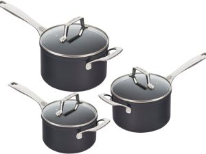 LE CREUSET - Set van 3 Steelpannen met Glazen Deksel LE CREUSET - Set van 3 Steelpannen met Glazen Deksel