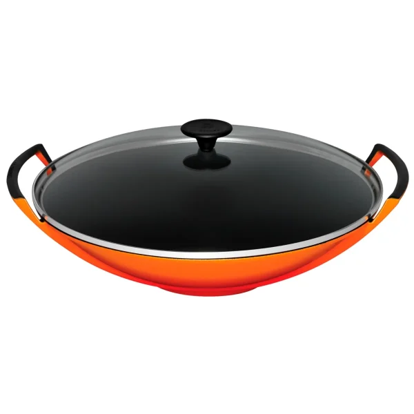 LE CREUSET - WOK RD Tradit. CI 36cm Flame GlazenDksl LE CREUSET - WOK RD Tradit. CI 36cm Flame GlazenDksl